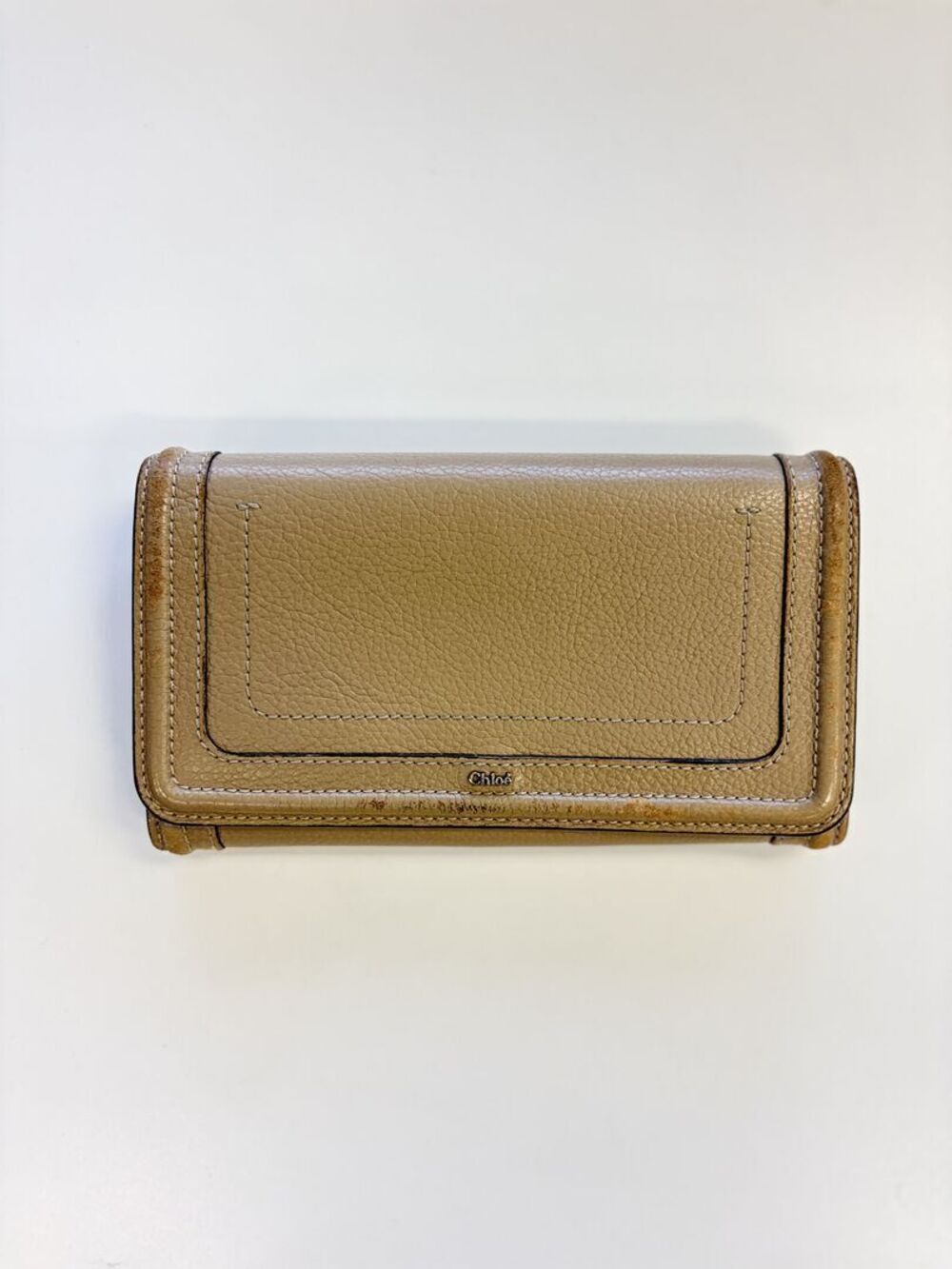 Chloé Taupe Grained Leather Long Flap Wallet